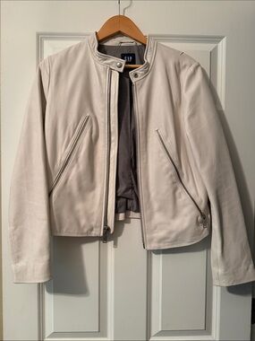 GAP Women's Cream Leather Biker Jacket